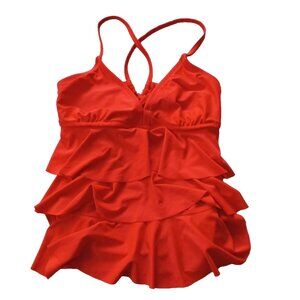 CATALINA Swimwear Top Size SMALL(4-6) Solid Red Tiered Volume Fabric Strap